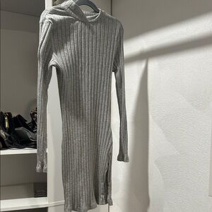 Gray Ribbed Knit Dress